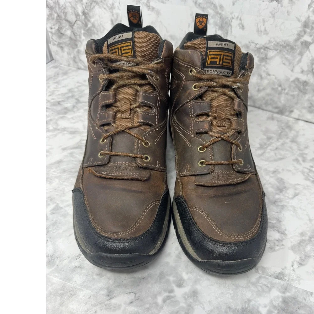 Ariat ATS Technology  Brown Leather‎ Work Boots Mid Top Lace Up Hiking Shoes 13D